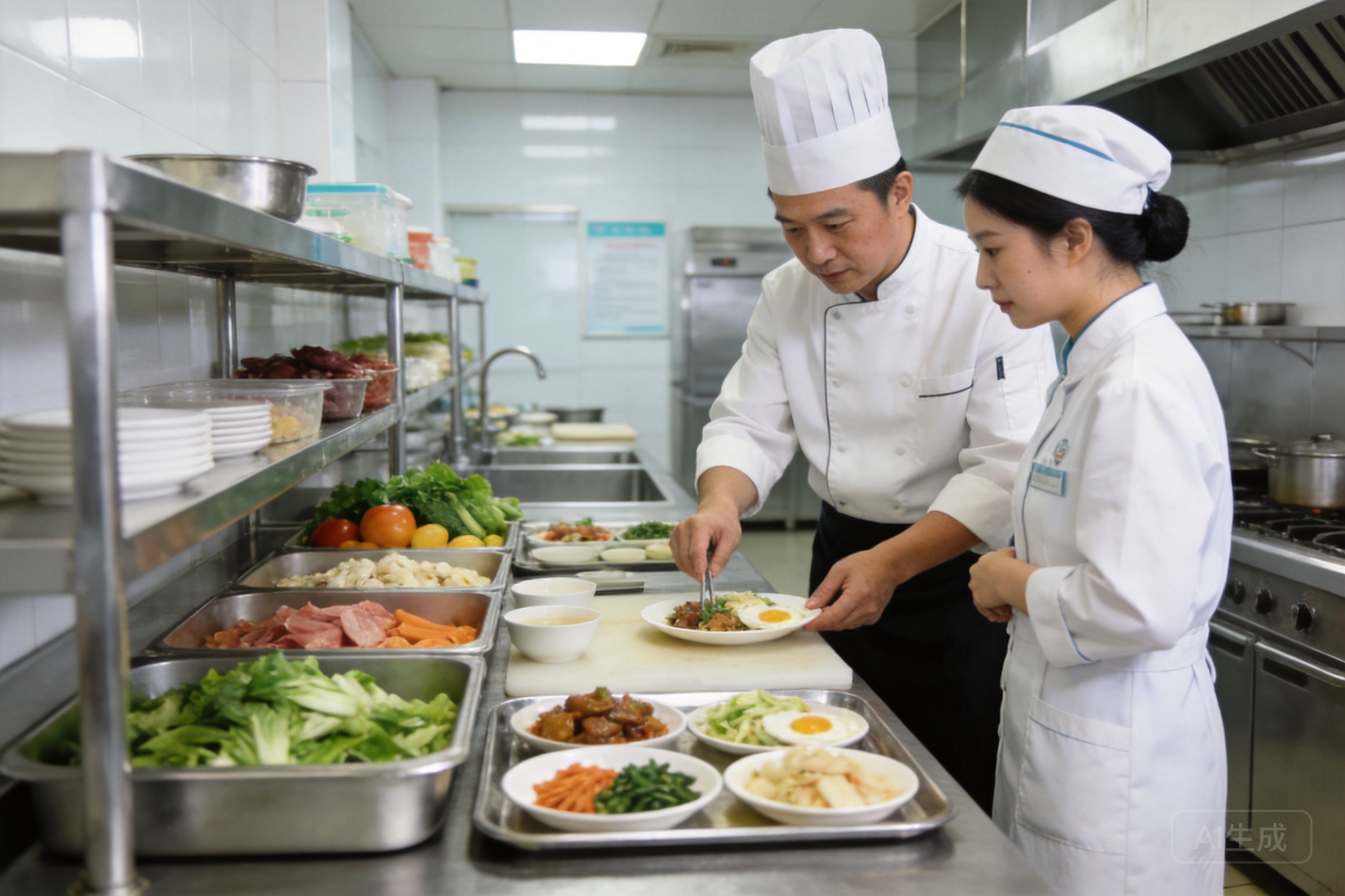 医院营养食堂后厨加工治疗膳食场景