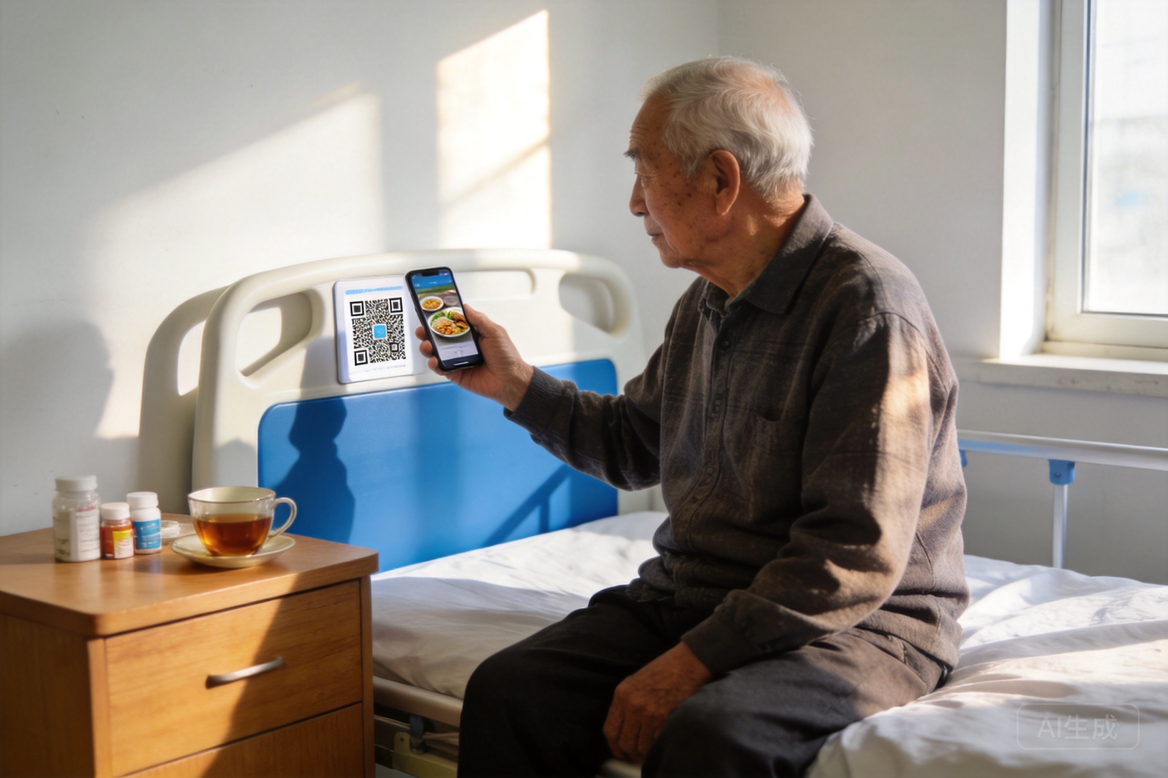 住院患者通过床头码自主订餐的便捷场景