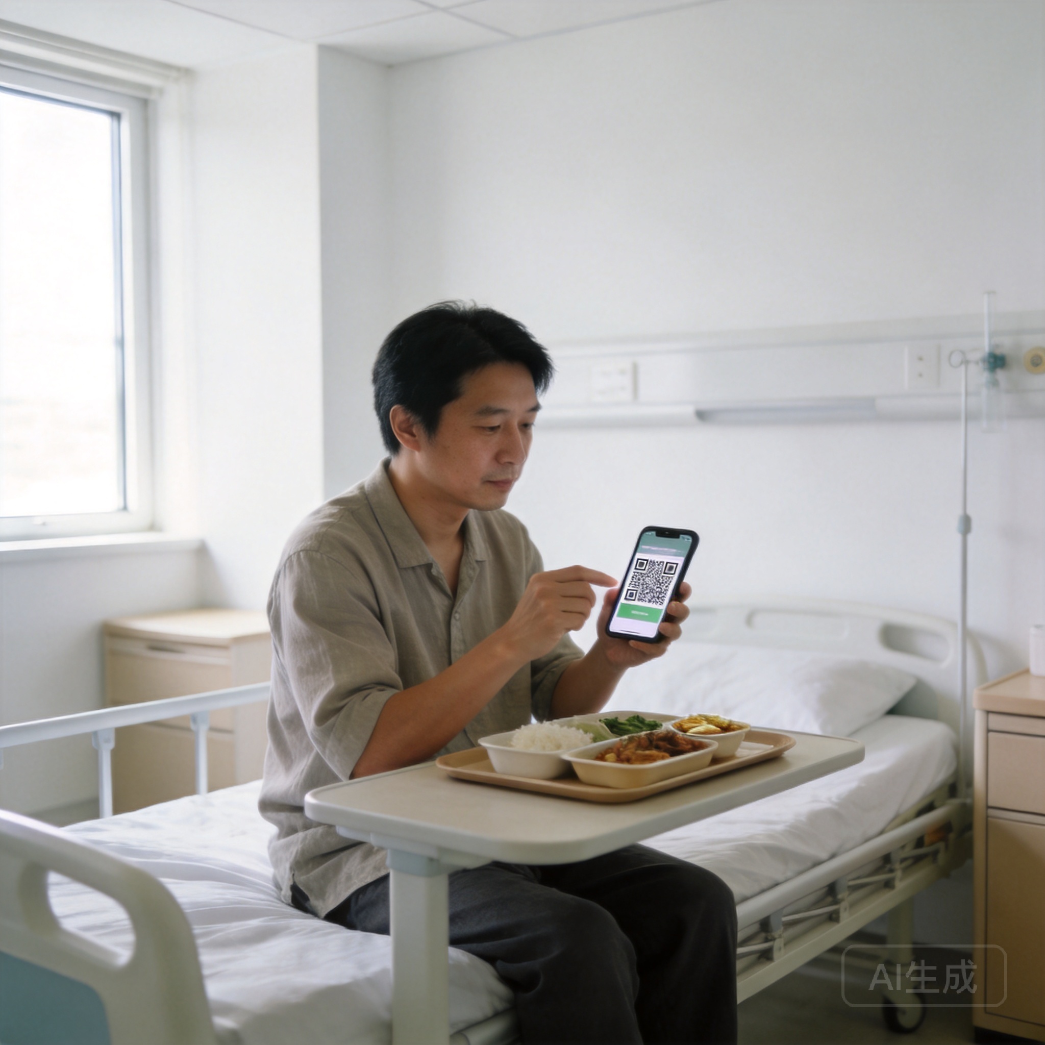 医院病房内患者使用手机扫码点餐