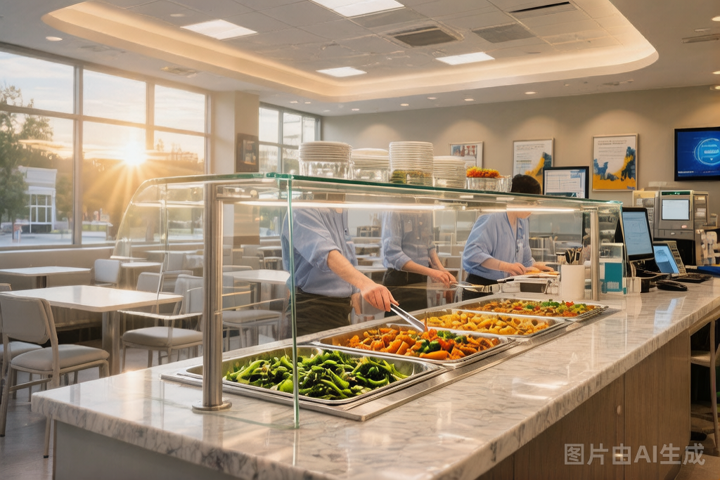 医院食堂窗口打餐场景