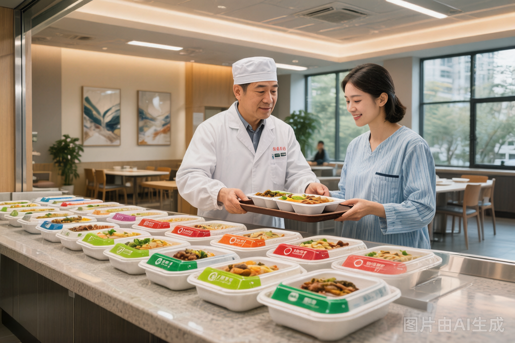 医院食堂窗口为患者配送餐食