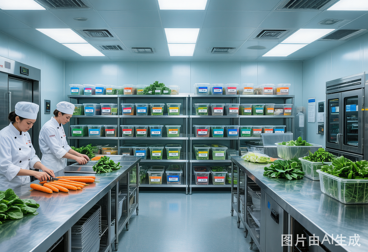 医院食堂后厨加工场景
