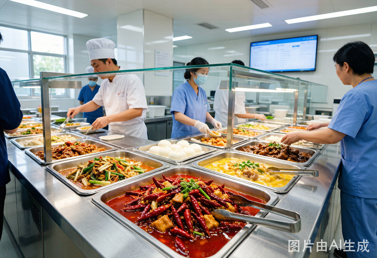 医院食堂档口打餐服务场景