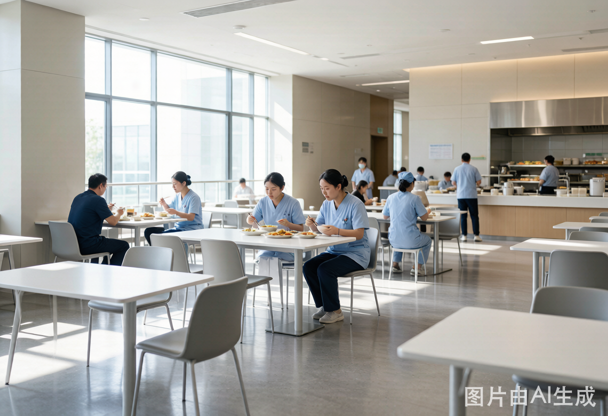 医院食堂大厅就餐场景