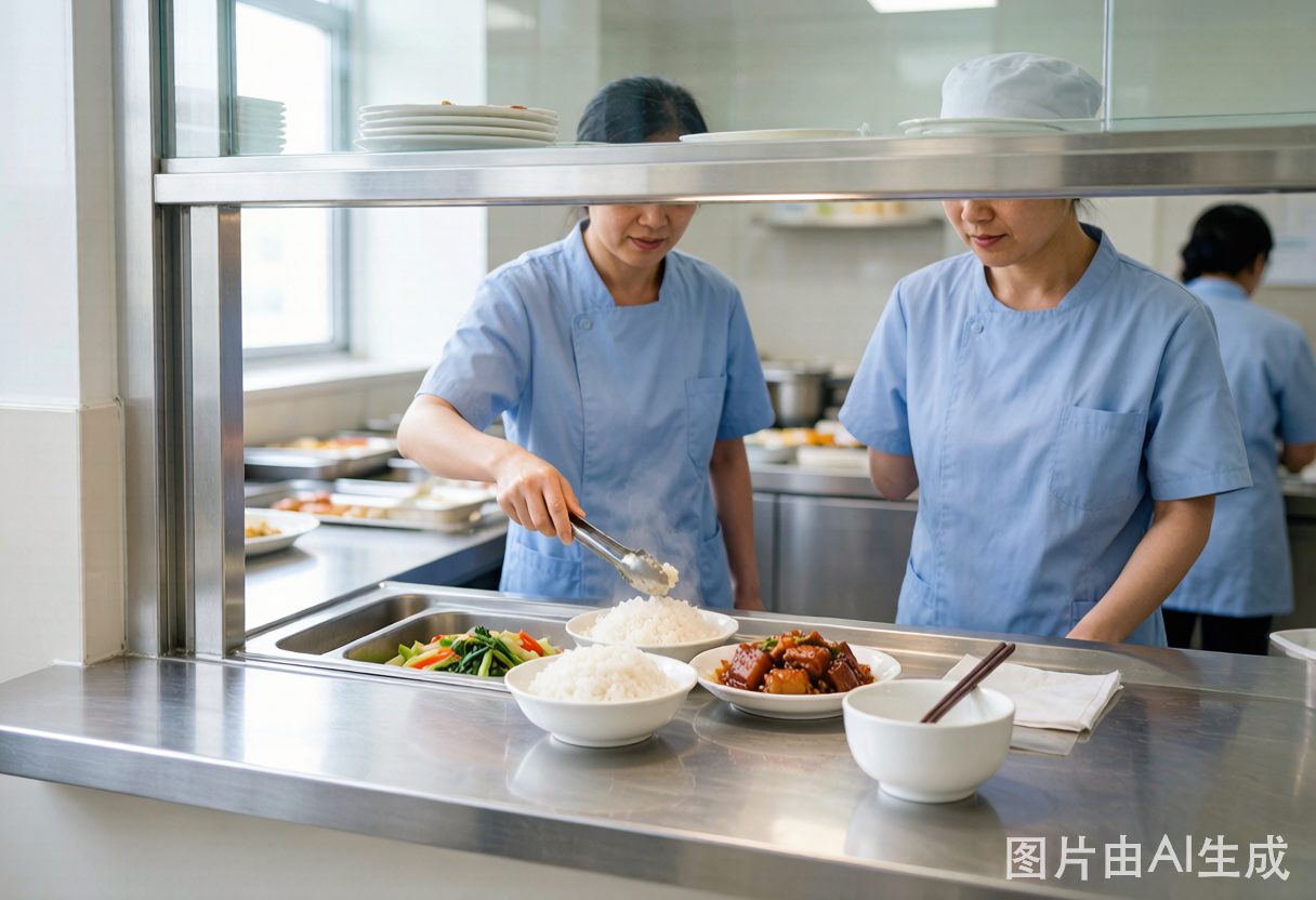医院食堂窗口打餐场景