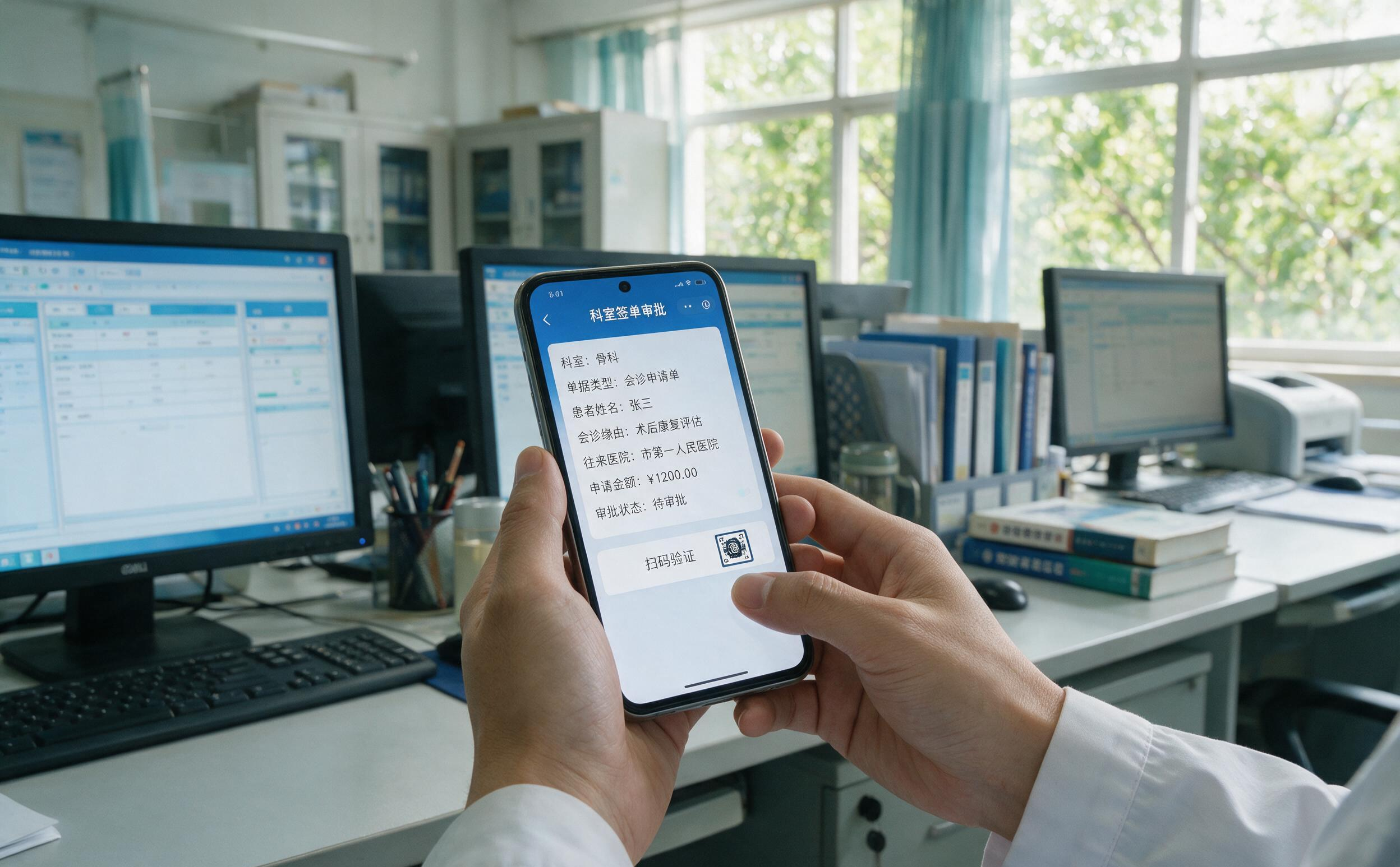 医生用手机扫码进行科室签单审批
