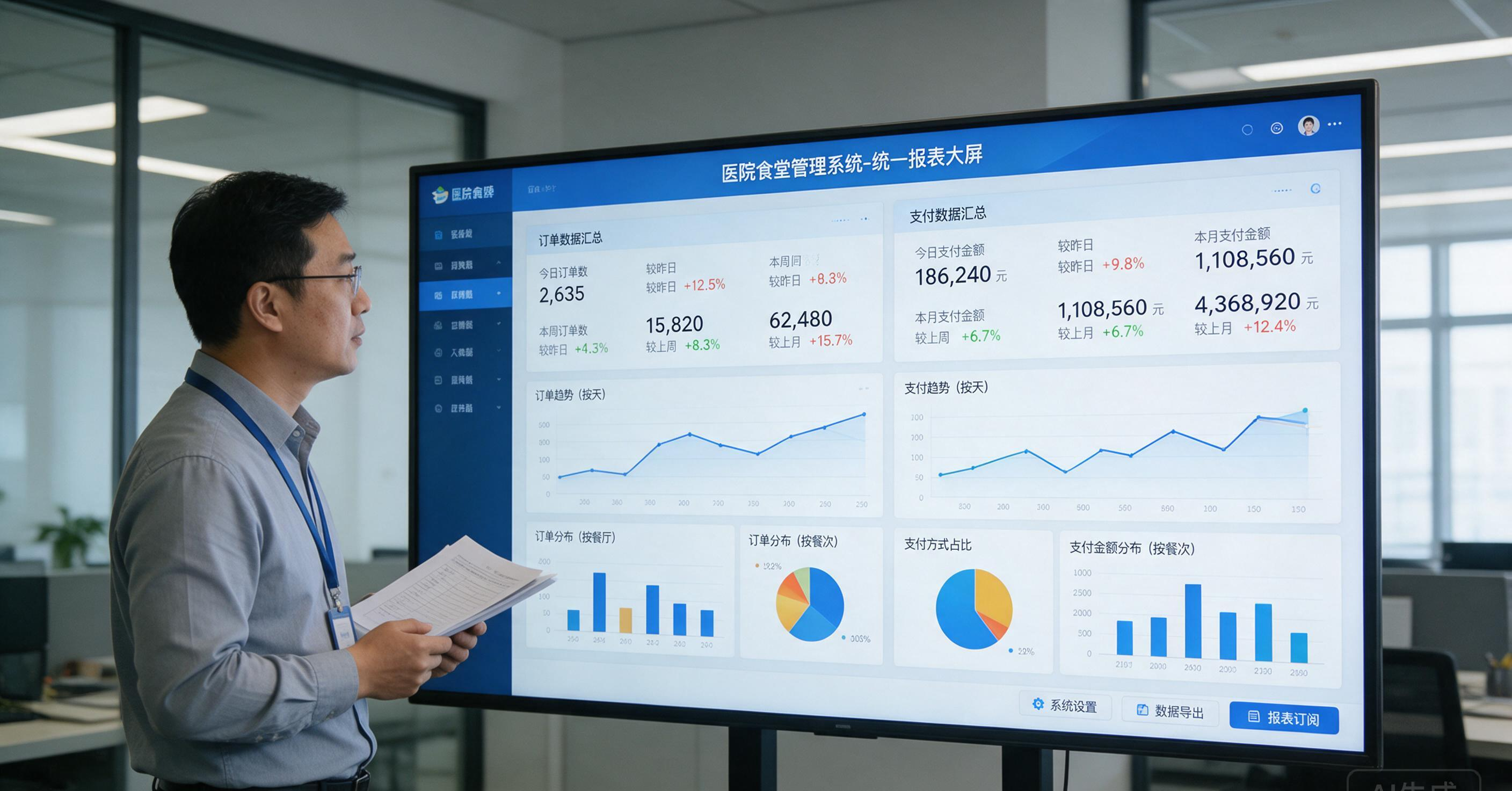 管理人员查看病房订餐与订单数据统一报表