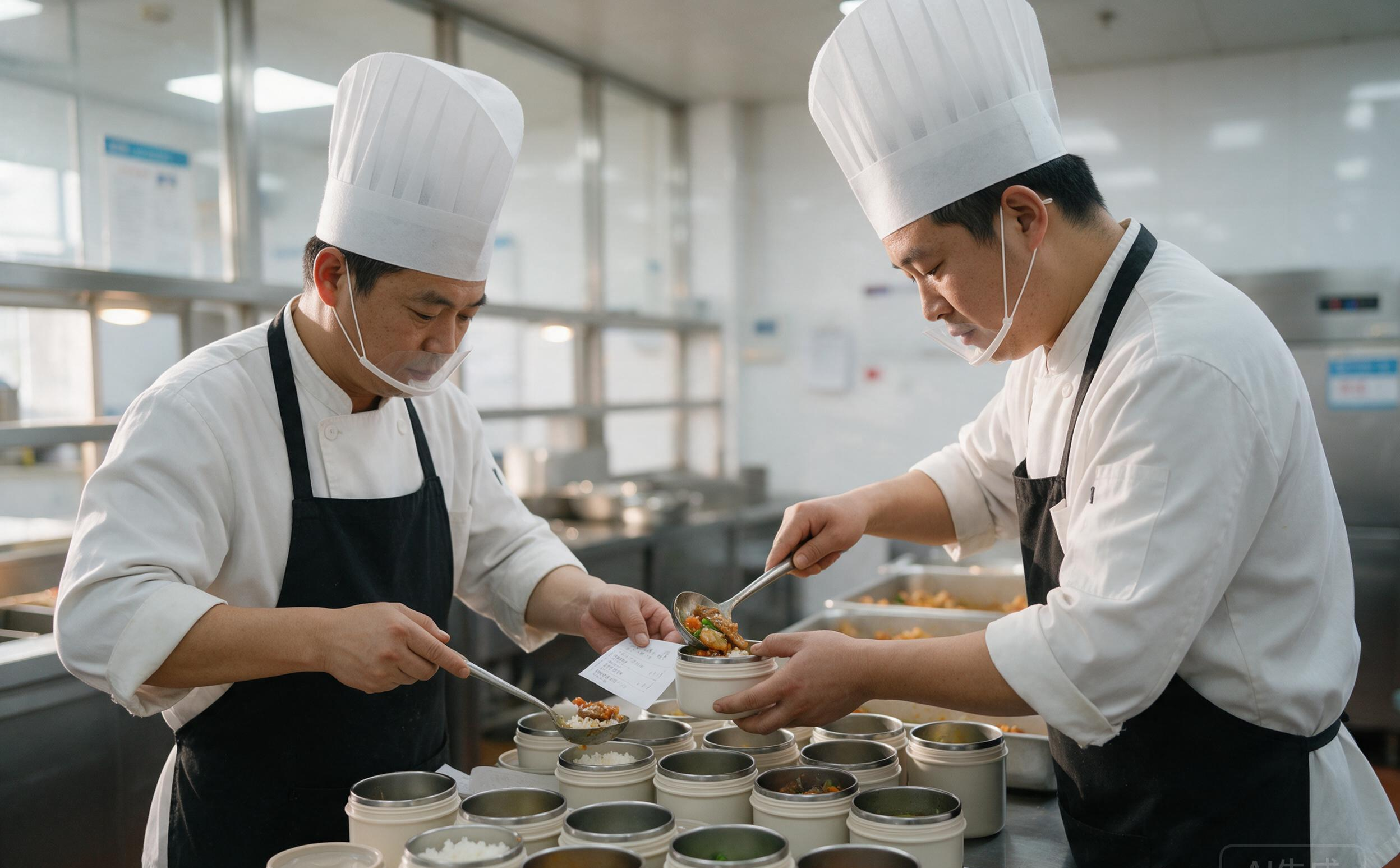 后厨按备餐表分装餐盒
