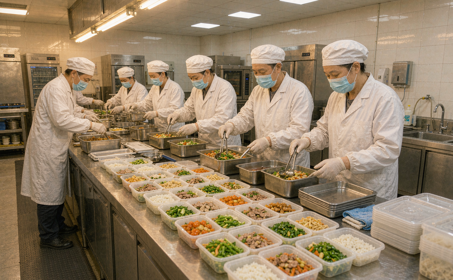 配餐员按备餐表批量分装