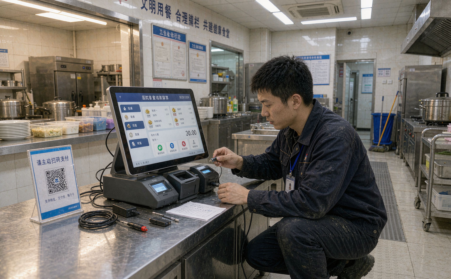实施工程师安装调试病房订餐结算设备