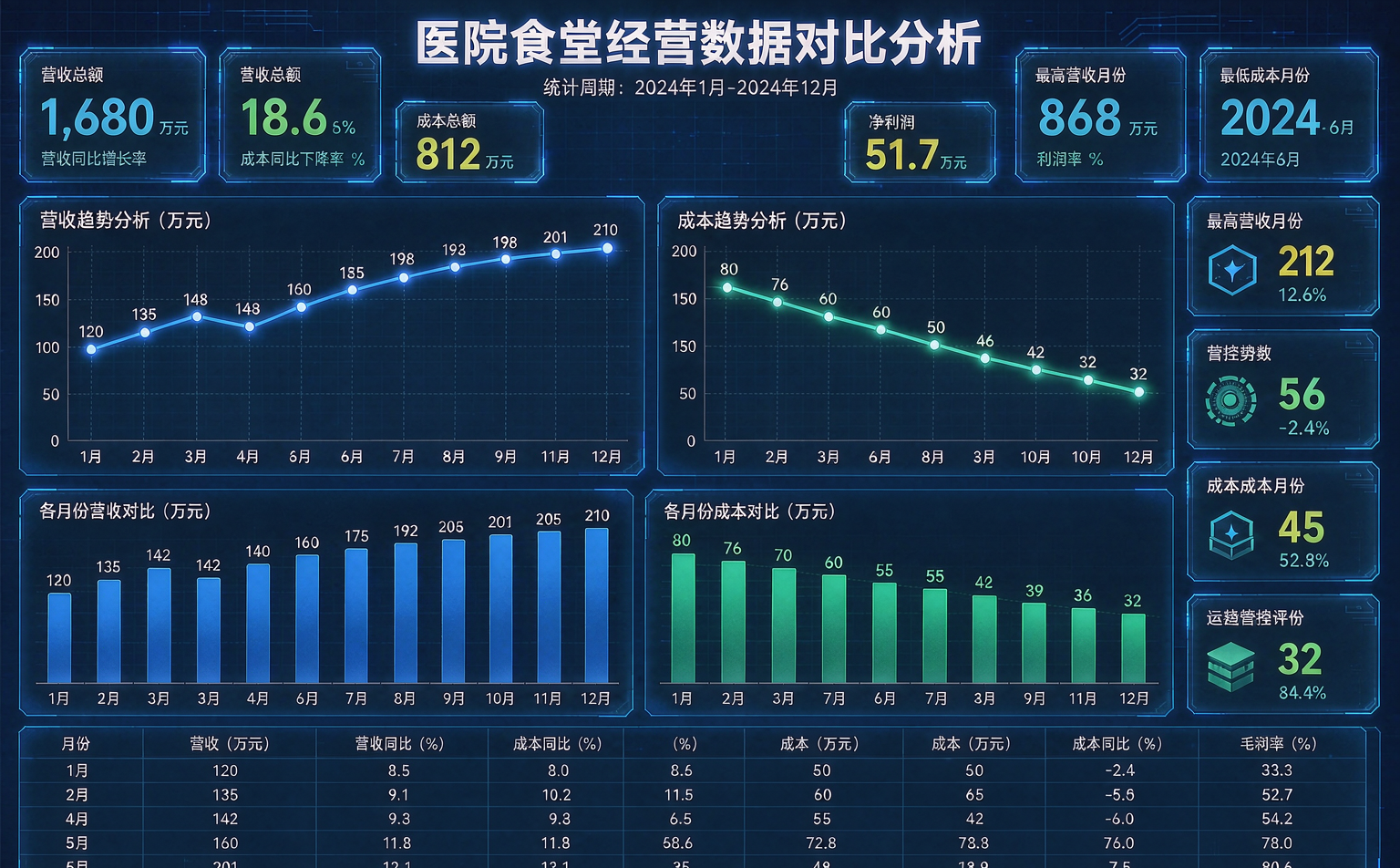 医院食堂经营数据对比大屏