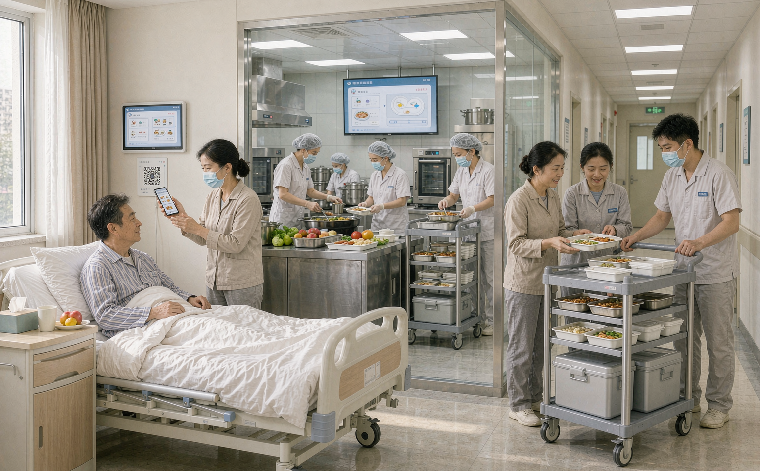 患者扫码订餐后送餐到病房